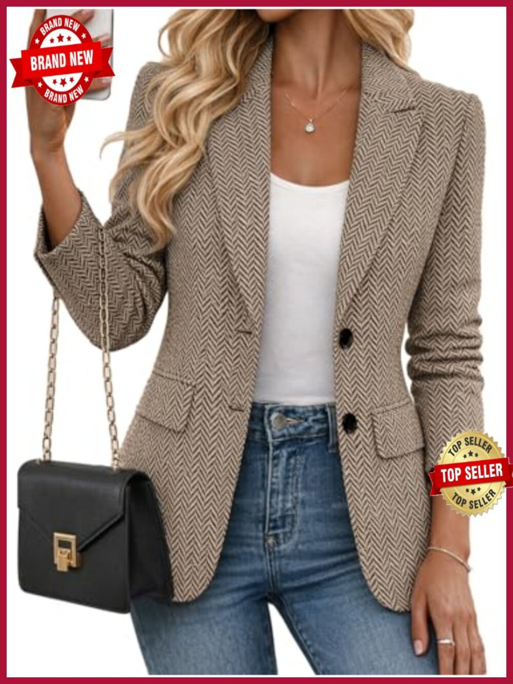 Herringbone Tweed Blazer Slim Fit Business Casual Women's Jacket